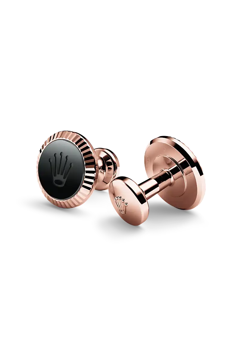 Rolex ‘Fluted’ cufflinks in Everose gold and ceramic, A1035 at AH Riise