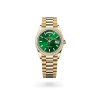 Rolex Day-Date 36 in yellow gold and diamonds, Bright green set with diamonds dial, bezel Set with diamonds, and President bracelet, m128398tbr-0035 - AH Riise