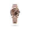 Rolex Day-Date 40 in Everose gold with a Chocolate dial set with diamonds, fluted bezel, and President bracelet, m228235-0003 - AH Riise