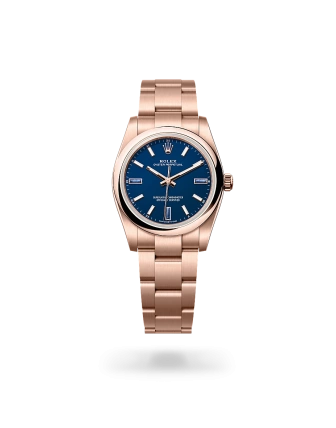Rolex Oyster Perpetual 34 in Everose gold with a Blue stone dial, domed  bezel, and Oyster bracelet - AH Riise