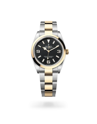 Rolex Explorer 36 in Oystersteel and yellow gold with Black dial, smooth bezel, and Oyster bracelet - AH Riise