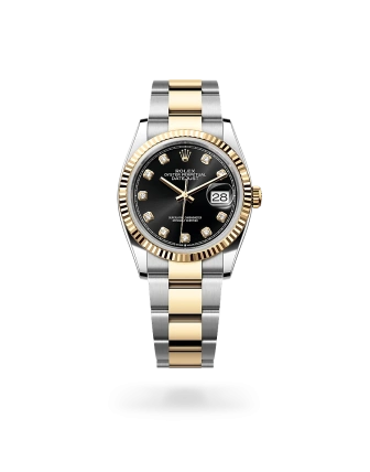 Rolex Datejust 36 in Oystersteel and yellow gold with a bright black dial with diamonds, fluted bezel, and Oyster bracelet - AH Riise