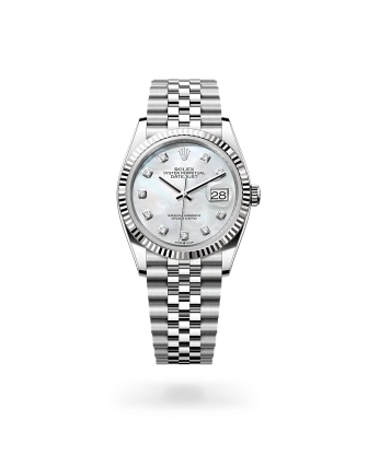 Rolex Datejust 36 in Oystersteel and white gold with a White mother-of-pearl set with diamonds dial, fluted bezel, and Jubilee bracelet, m126234-0019 - AH Riise