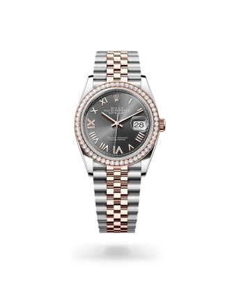 Rolex Datejust 36 in Oystersteel, Everose gold and diamonds with a Slate set with diamonds dial, bezel with diamonds, and Jubilee bracelet, m126281rbr-0035 - AH Riise
