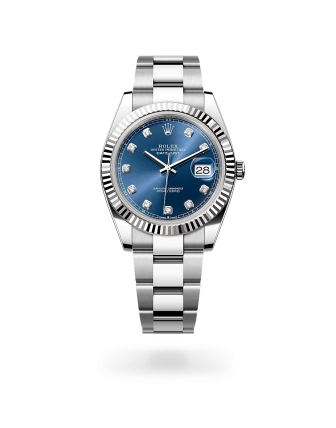 Rolex Datejust 41 in Oystersteel and white gold with a Bright blue set with diamonds dial, and Oyster bracelet, m126334-0015 - AH Riise