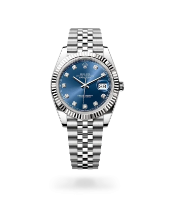 Rolex Datejust 41 in Oystersteel and white gold with a Bright blue  set with diamonds dial, and Jubilee bracelet, m126334-0016 - AH Riise