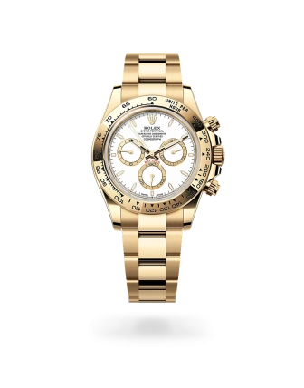 Rolex Cosmograph Daytona in yellow gold with White, golden counter rings dial, fixed bezel, and Oyster bracelet, m126508-0001 - AH Riise