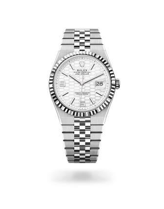 Rolex Land-Dweller 40 in Oystersteel and white gold with an Intense white dial, fluted bezel, and flat Jubilee bracelet - AH Riise