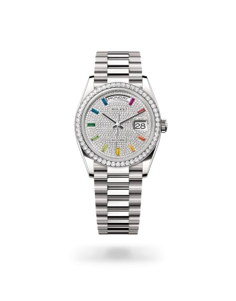 Rolex Day-Date 36 in white gold, Diamond-paved dial, bezel Set with diamonds, and President bracelet, m128349rbr-0081 - AH Riise