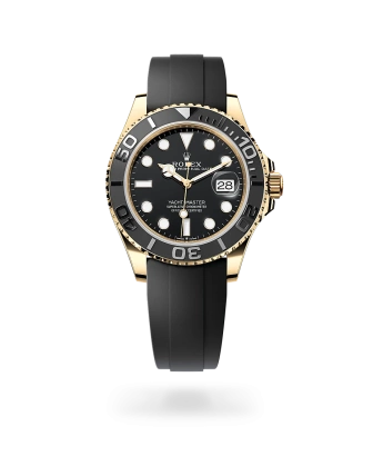 Rolex Yacht-Master 42 in yellow gold with a black dial, matt black Cerachrom insert in ceramic bezel, and Oysterflex bracelet - AH Riise