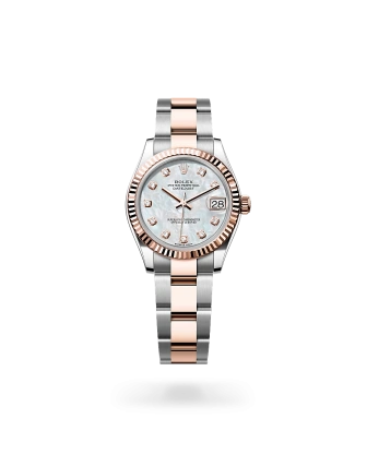 Rolex Datejust 31 in Oystersteel and Everose gold with a White mother-of-pearl set with diamonds dial, fluted bezel, and Oyster bracelet, m278271-0025 - AH Riise