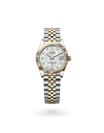 Rolex Datejust 31 in Oystersteel and yellow gold with a White mother-of-pearl set with diamonds dial, fluted bezel, and Jubilee bracelet, m278273-0028 - AH Riise