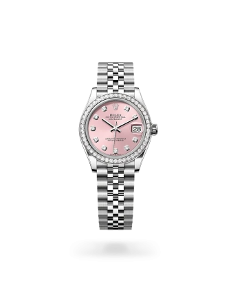 Rolex Datejust 31 in Oystersteel, white gold and diamonds with a Pink dial with diamonds, bezel with diamonds, and Jubilee bracelet, m278384rbr-0036 - AH Riise