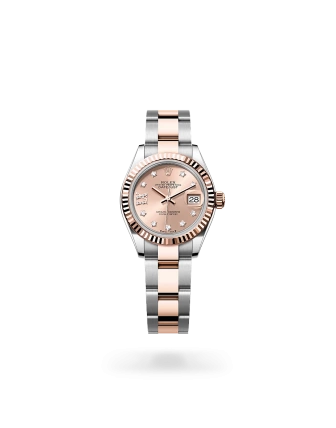 Rolex Lady-Datejust 28 in Oystersteel and Everose gold with a Rosé-colour set with diamonds dial, fluted bezel, and Oyster bracelet - AH Riise