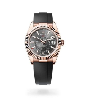 Rolex Sky-Dweller in Everose gold with a Slate dial, fluted bezel, and Oysterflex bracelet, m336235-0004 - AH Riise