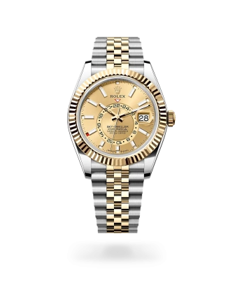 Rolex Sky-Dweller in Oystersteel and yellow gold with a champagne-colour dial, fluted bezel, and Jubilee bracelet, m336933-0002 - AH Riise