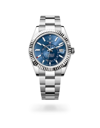 Rolex Sky-Dweller in Oystersteel and white gold with a Bright blue dial, fluted bezel, and Oyster bracelet, m336934-0005 - AH Riise