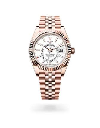Rolex Sky-Dweller in Everose gold with a Intense white dial, fluted bezel, and Jubilee bracelet, m336935-0007 - AH Riise