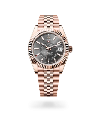 Rolex Sky-Dweller in Everose gold with a Slate dial, fluted bezel, and Jubilee bracelet - AH Riise