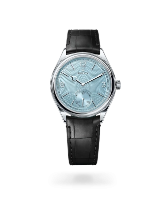 Rolex 1908 in platinum with an ice blue dial, and leather bracelet - AH Riise