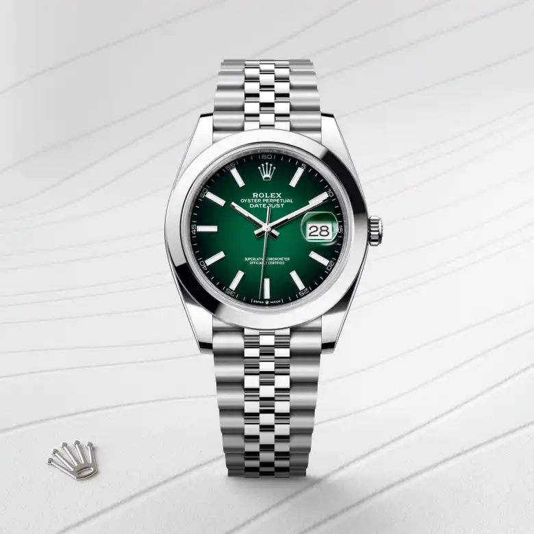 Rolex Datejust 41 in Oystersteel with a Green ombré dial, smooth bezel, and Jubilee bracelet - AH Riise