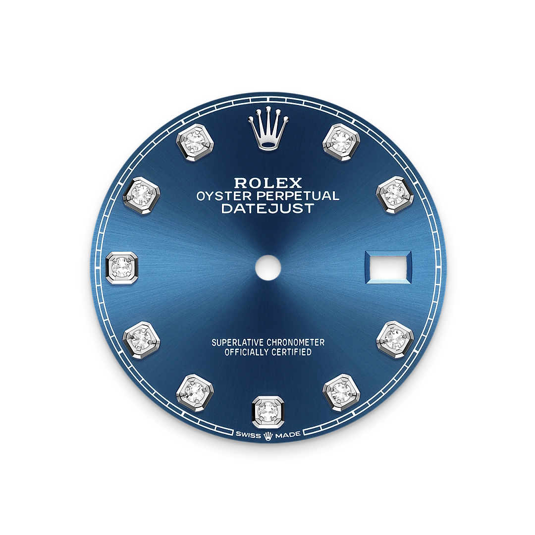 Rolex Datejust 36 in Oystersteel, white gold and diamonds with a BLUEer-of-pearl dial with diamonds, bezel with diamonds, and Jubilee bracelet, m126284rbr-0029 - AH Riise