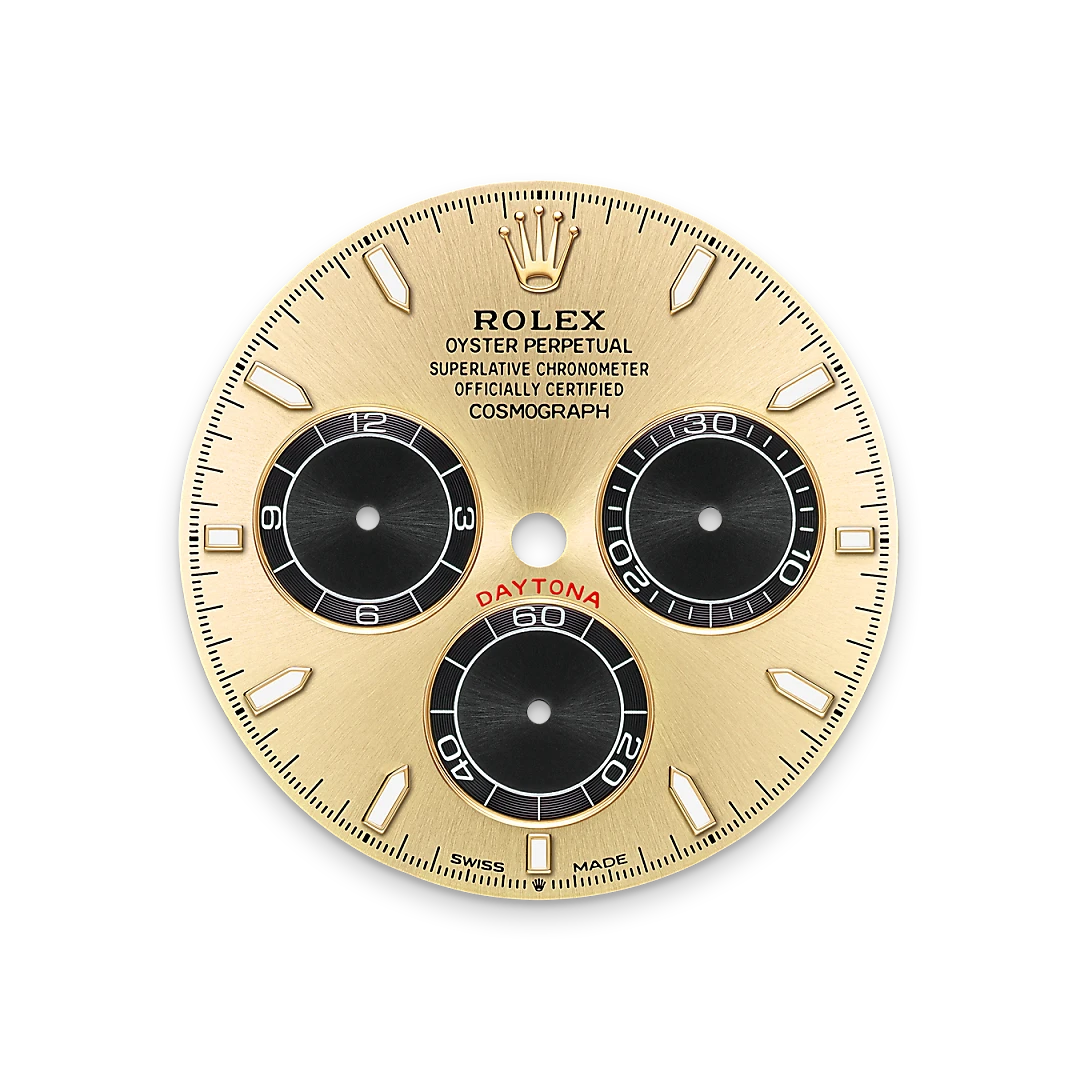 Rolex Cosmograph Daytona in yellow gold with Golden and bright black dial, fixed bezel, and Oyster bracelet, m126508-0006 - AH Riise