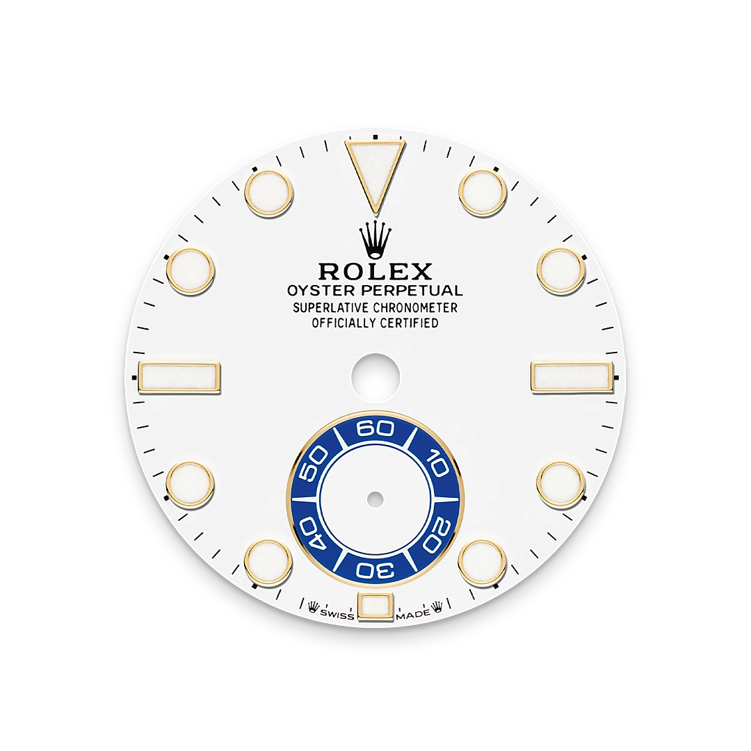 Rolex Yacht-Master II in yellow gold with a White dial, blue Cerachrom insert in ceramic bezel, and Oyster bracelet, m126688-0001 - AH Riise