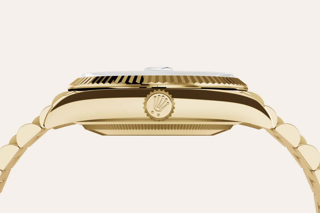 Rolex Day-Date 36 in yellow gold with a Green ombré set with diamonds dial, fluted bezel, and President bracelet, m128238-0069 - AH Riise Rolex Day-Date 36 in yellow gold with a Green ombré set with diamonds dial, fluted bezel, and President bracelet, m128238-0069 - AH Riise