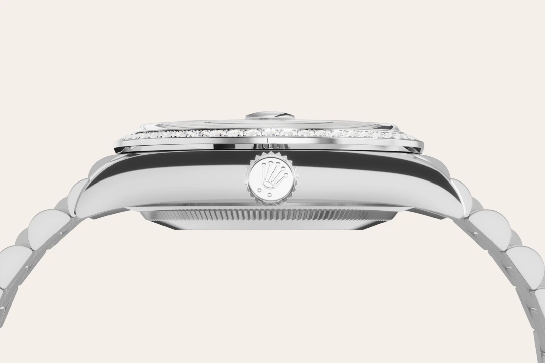 Rolex Day-Date 36 in white gold, Diamond-paved dial, bezel Set with diamonds, and President bracelet, m128349rbr-0081 - AH Riise