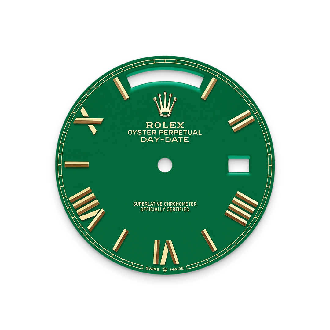 Rolex Day-Date 40 in yellow gold with a Green dial, fluted bezel, and President bracelet, m228238-0061 - AH Riise Rolex Day-Date 40 in yellow gold with a Green dial, fluted bezel, and President bracelet, m228238-0061 - AH Riise
