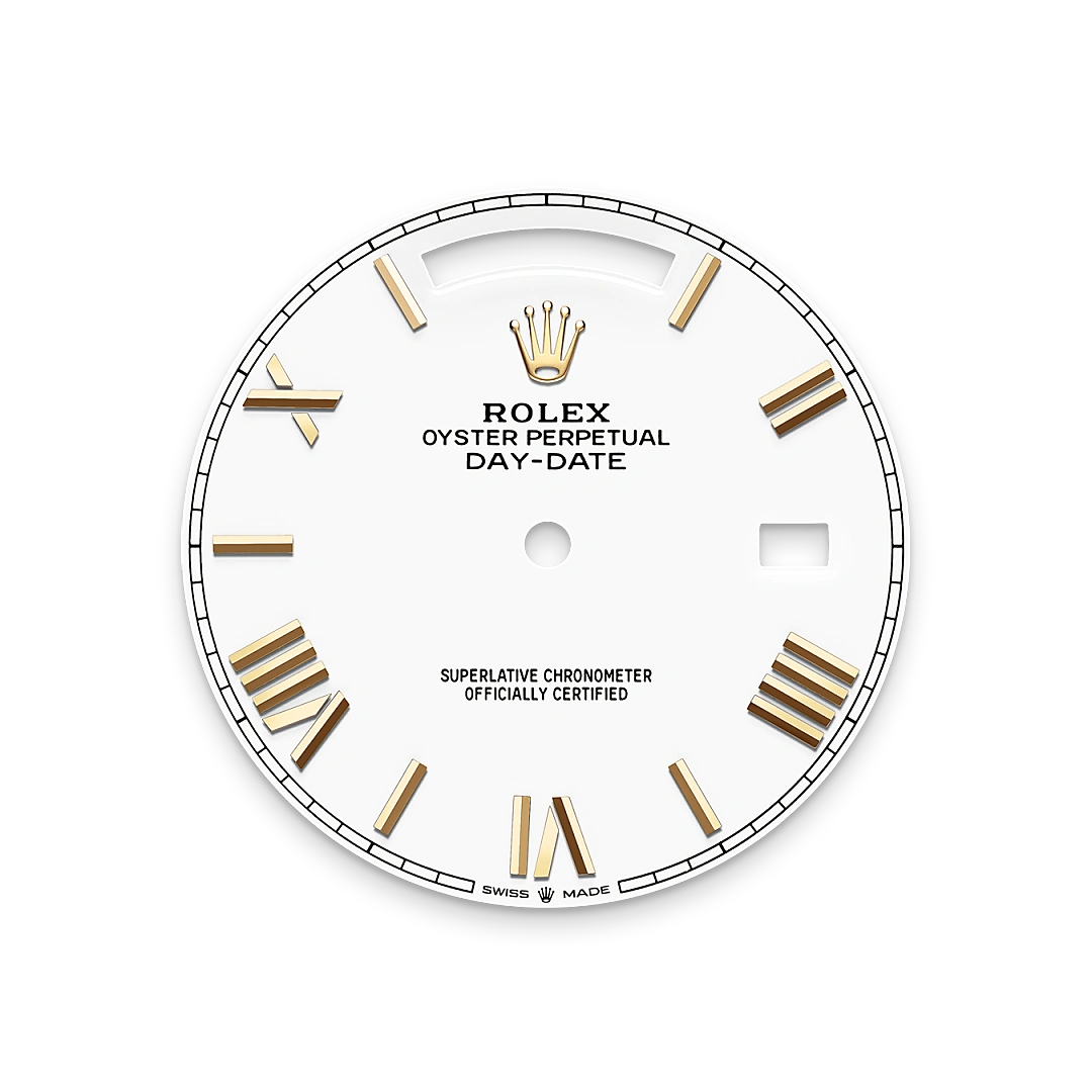 Rolex Day-Date 40 in yellow gold, White dial, Diamond-set bezel , and President bracelet, m228348rbr-0034 - AH Riise Rolex Day-Date 40 in yellow gold, White dial, Diamond-set bezel , and President bracelet, m228348rbr-0034 - AH Riise