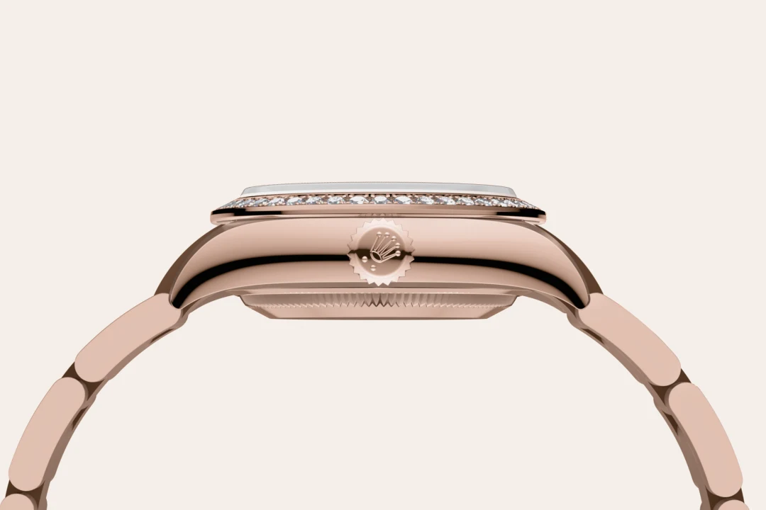 Rolex Oyster Perpetual 28 in Everose gold and diamonds with a Brown stone set with diamonds dial, Diamond-set  bezel, and Oyster bracelet, m276245rbr-0002 - AH Riise