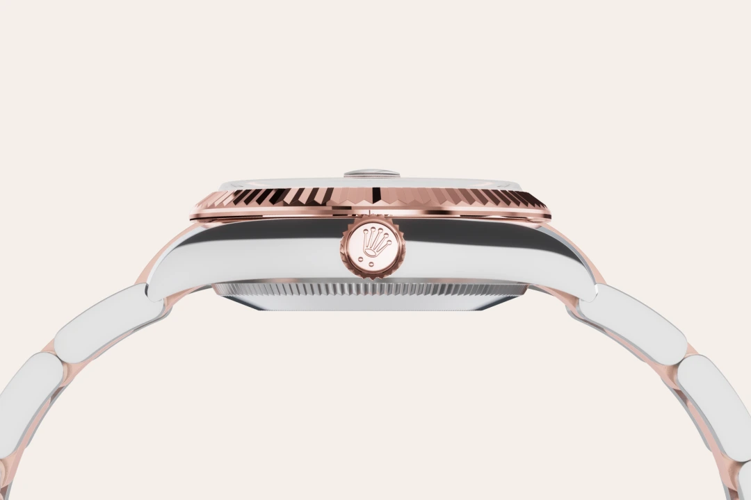 Rolex Datejust 31 in Oystersteel and Everose gold with a White dial, fluted bezel, and Oyster bracelet, m278271-0001 - AH Riise Rolex Datejust 31 in Oystersteel and Everose gold with a White dial, fluted bezel, and Oyster bracelet, m278271-0001 - AH Riise