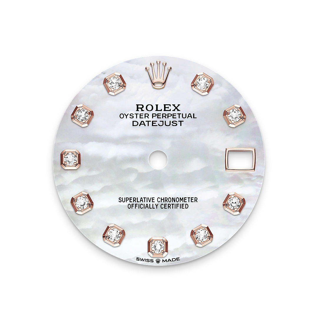 Rolex Datejust 31 in Oystersteel and Everose gold with a White mother-of-pearl set with diamonds dial, fluted bezel, and Oyster bracelet, m278271-0025 - AH Riise Rolex Datejust 31 in Oystersteel and Everose gold with a White mother-of-pearl set with diamonds dial, fluted bezel, and Oyster bracelet, m278271-0025 - AH Riise