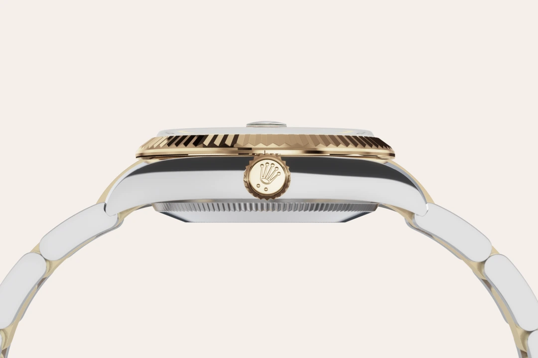 Rolex Datejust 31 in Oystersteel and yellow gold with a Black mother-of-pearl set with diamonds dial, fluted bezel, and Oyster bracelet, m278273-0023 - AH Riise Rolex Datejust 31 in Oystersteel and yellow gold with a Black mother-of-pearl set with diamonds dial, fluted bezel, and Oyster bracelet, m278273-0023 - AH Riise