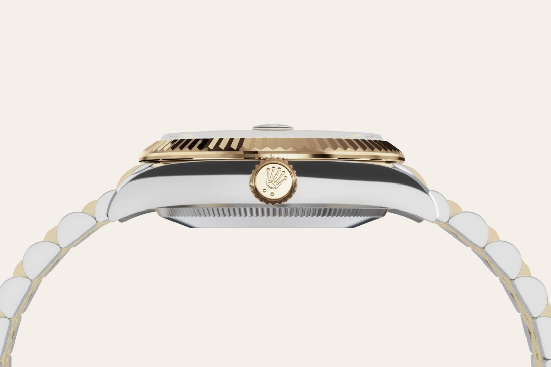 Rolex Datejust 31 in Oystersteel and yellow gold with a White mother-of-pearl set with diamonds dial, fluted bezel, and Jubilee bracelet, m278273-0028 - AH Riise