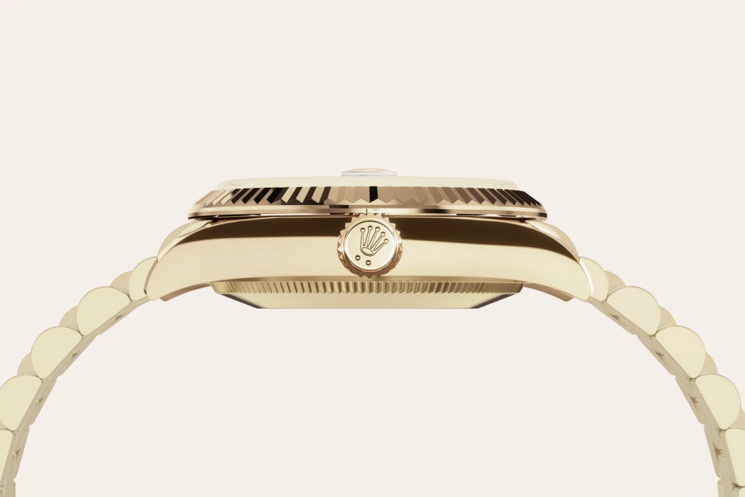 Rolex Datejust 31 in yellow gold with a Red ombré set with diamonds dial, fluted bezel, and President bracelet, m278278-0049 - AH Riise Rolex Datejust 31 in yellow gold with a Red ombré set with diamonds dial, fluted bezel, and President bracelet, m278278-0049 - AH Riise