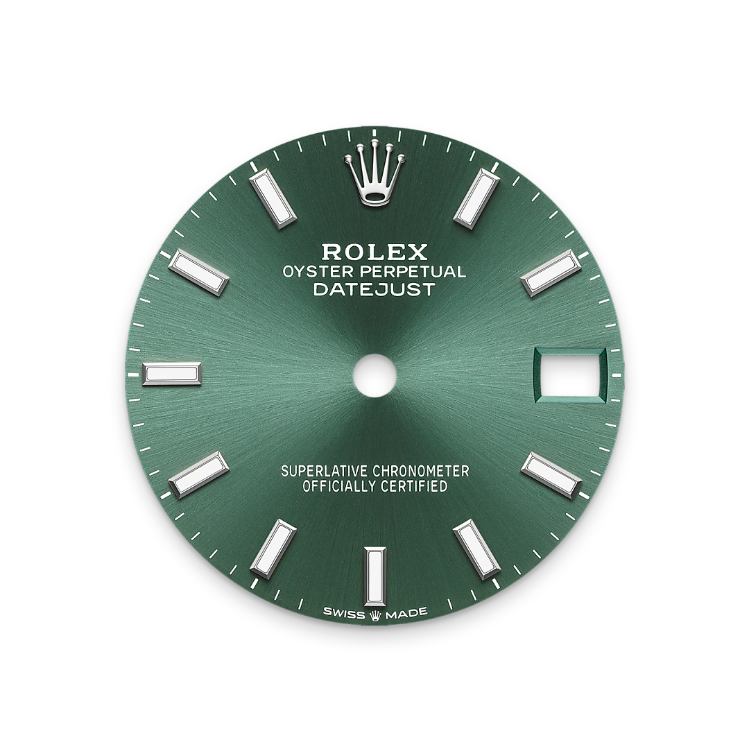 Rolex Datejust 31 in white gold and diamonds with a Mint green dial, bezel with diamonds, and President bracelet, m278289rbr-0015 - AH Riise