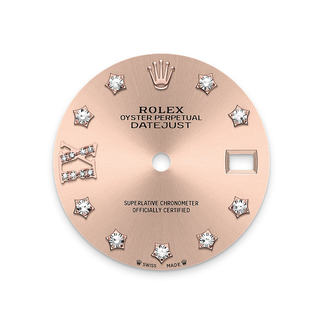 Rolex Lady-Datejust 28 in Oystersteel and Everose gold with a Rosé-colour set with diamonds dial, fluted bezel, and Oyster bracelet, m279171-0028 - AH Riise