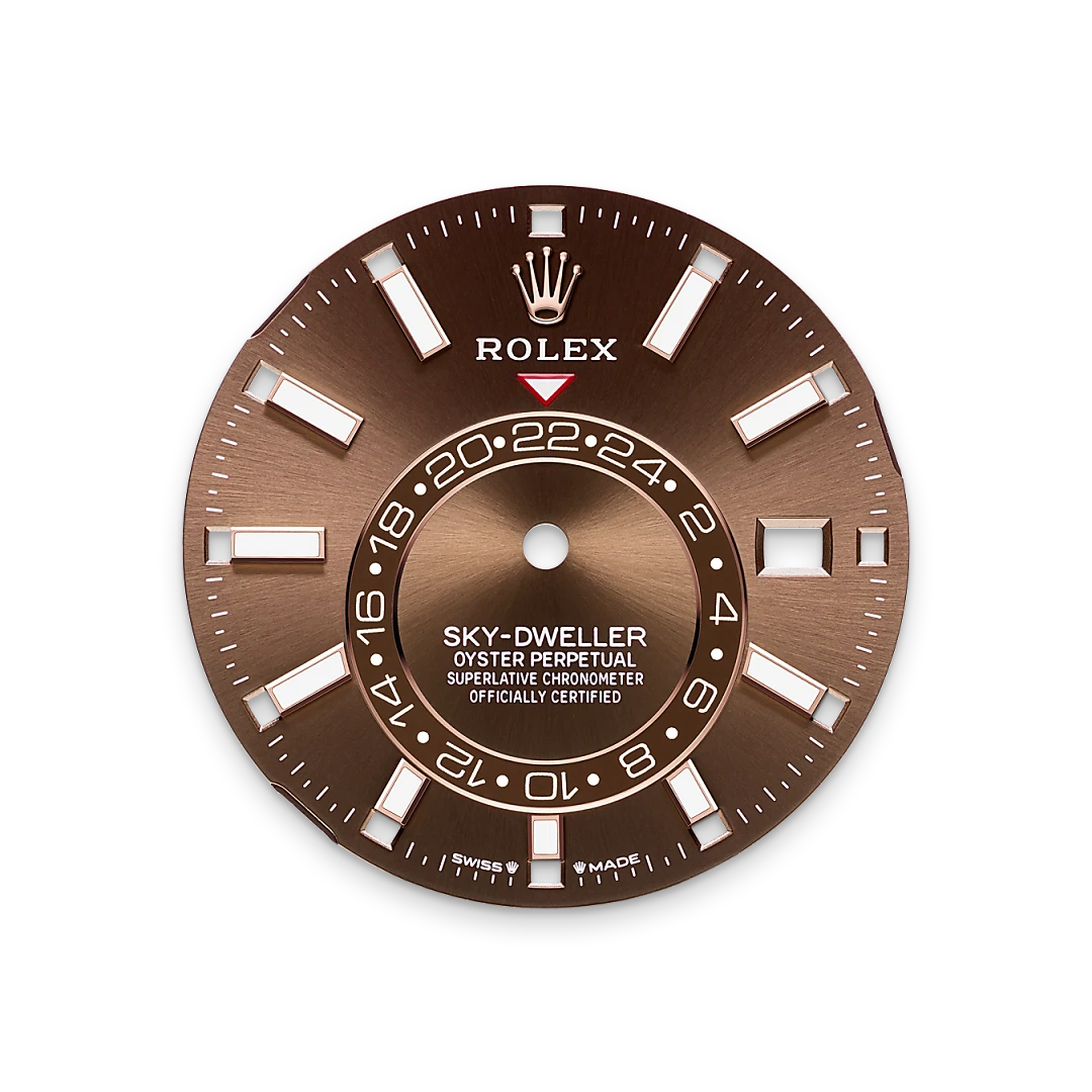 Rolex Sky-Dweller in Everose gold with a Chocolate dial, fluted bezel, and Oyster bracelet, m336935-0002 - AH Riise
