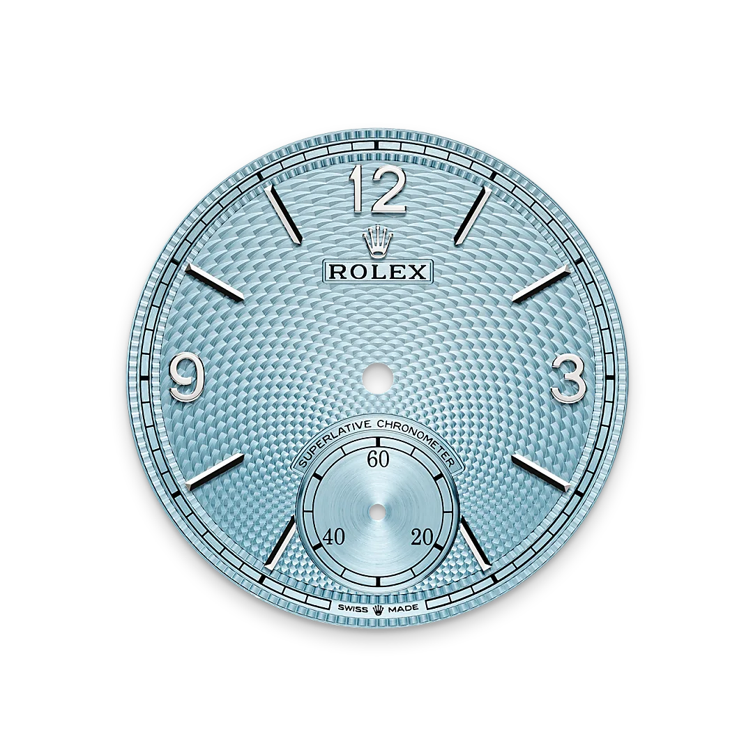 Rolex 1908 in platinum with an ice bleu dial, and leather bracelet, M52506-0003 - AH Riise
