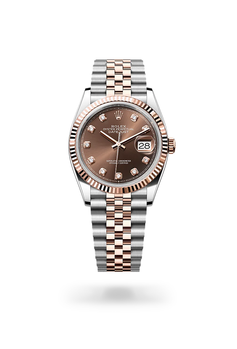 Rolex Datejust 36 in Oystersteel and Everose gold with Chocolate set with diamonds dial, and Jubilee bracelet - AH Riise