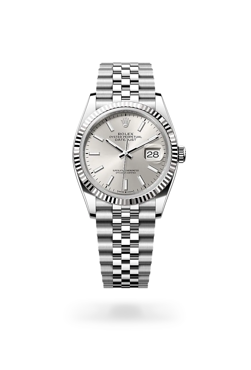 Rolex Datejust 36 in Oystersteel and white gold with a Silver dial, fluted bezel, and Jubilee bracelet - AH Riise