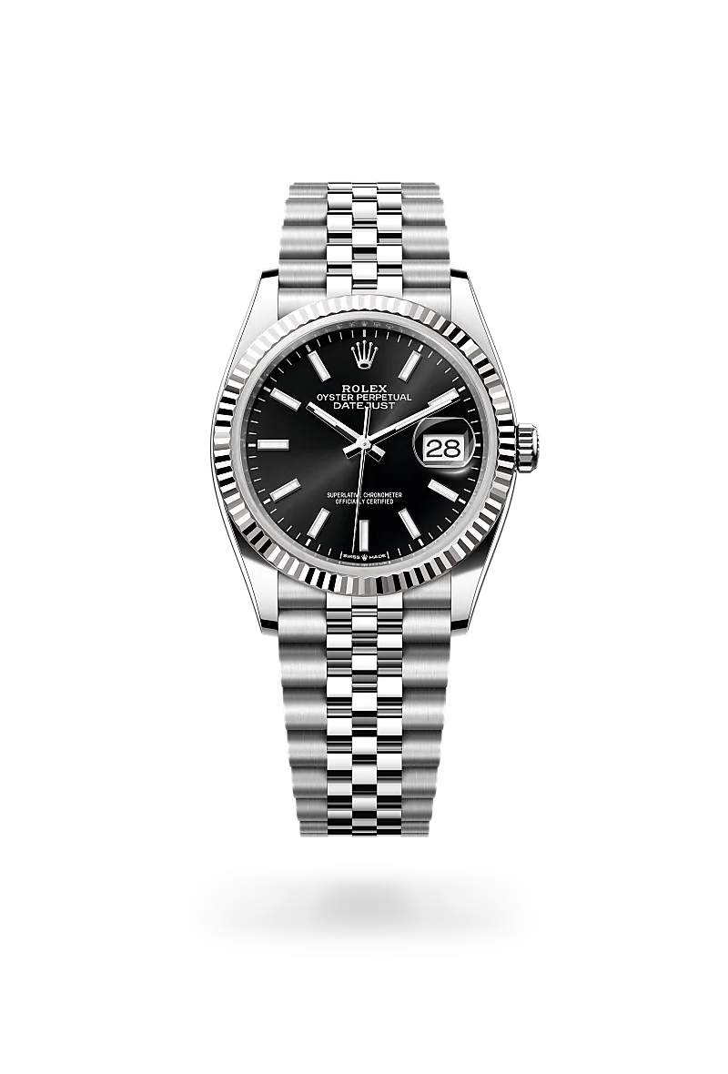 Rolex Datejust 36 in Oystersteel and white gold with a Bright black dial, fluted bezel, and Jubilee bracelet - AH Riise
