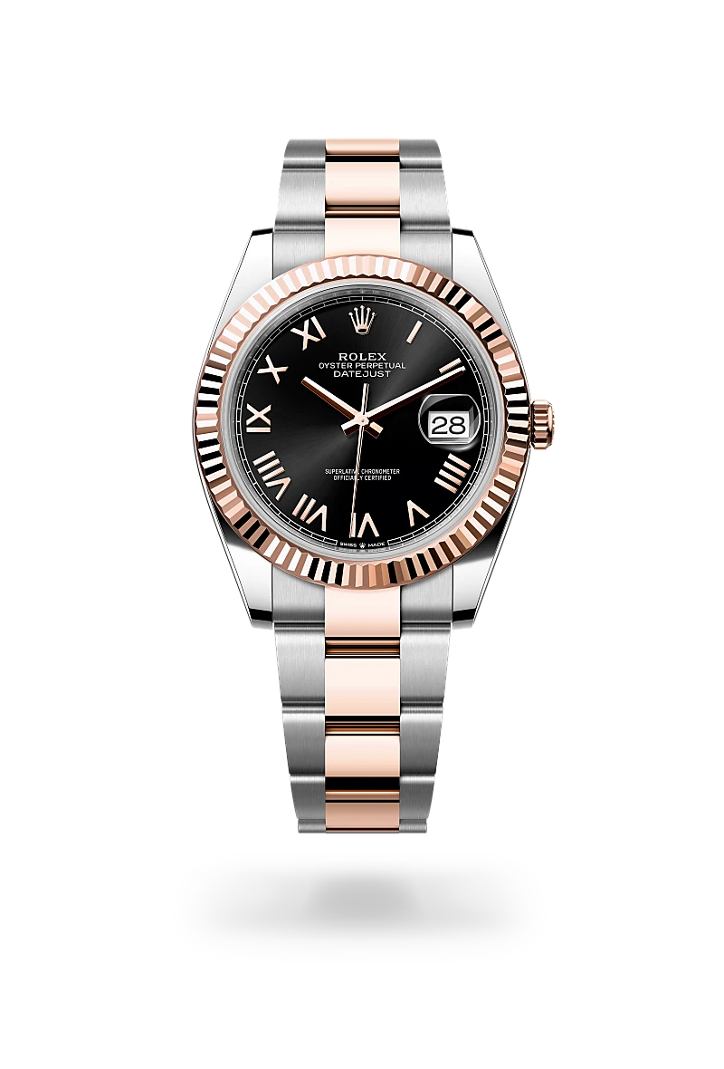 Rolex Datejust 41 in Oystersteel and Everose gold with a Bright black, fluted bezel, and Oyster bracelet - AH Riise