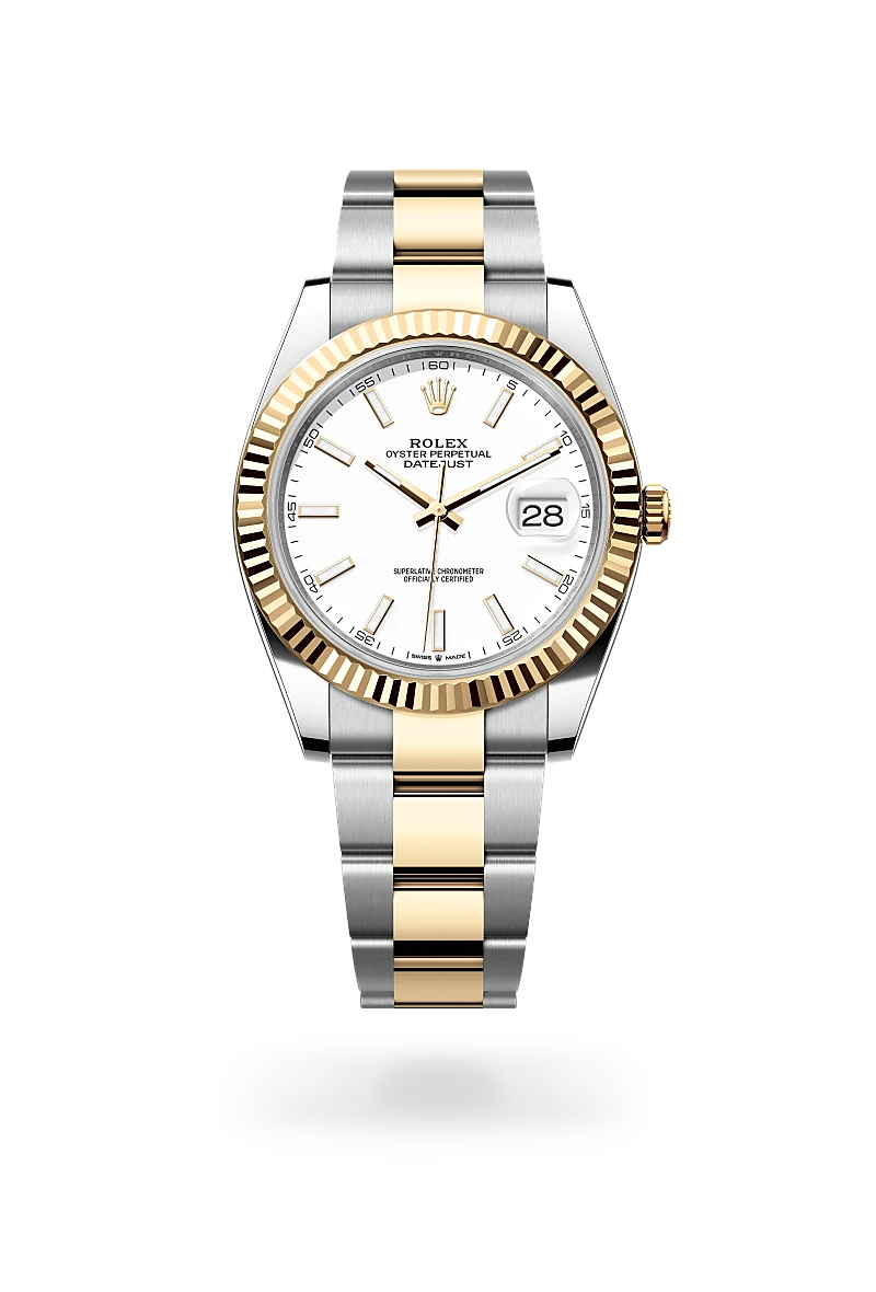 Rolex Datejust 41 in Oystersteel and yellow gold with a White dial, fluted bezel, and Oyster bracelet - AH Riise Rolex Datejust 41 in Oystersteel and yellow gold with a White dial, fluted bezel, and Oyster bracelet - AH Riise