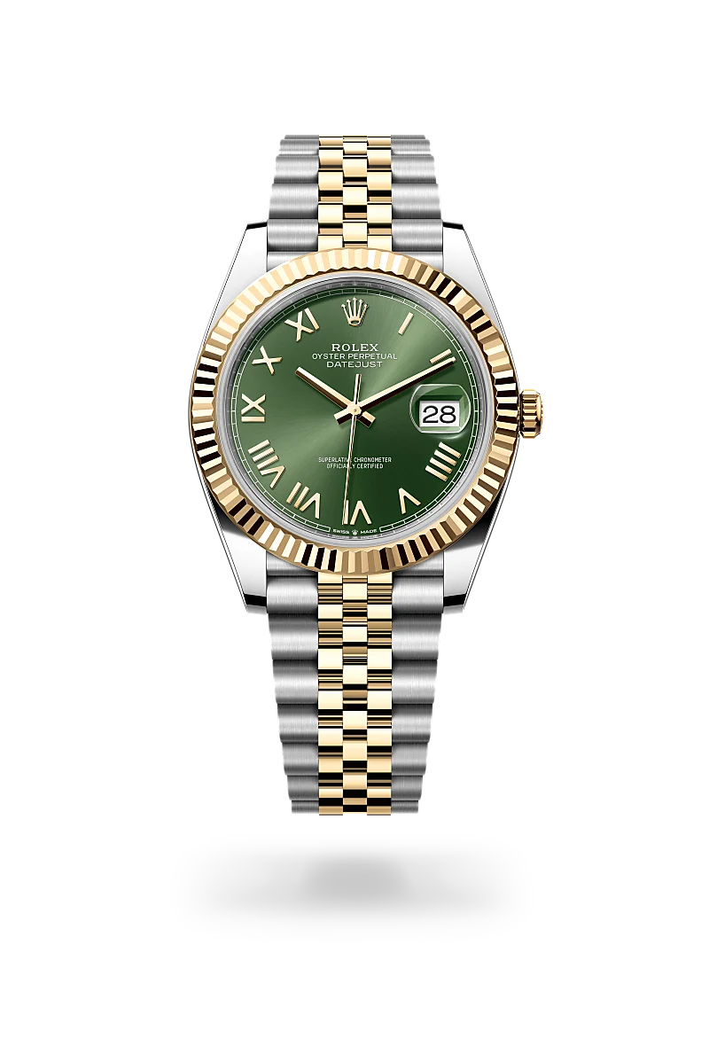 Rolex Datejust 41 in Oystersteel and yellow gold with a Olive green dial, fluted bezel, and Jubilee bracelet - AH Riise