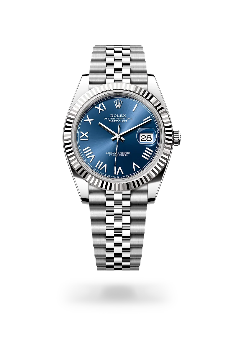 Rolex Datejust 41 in Oystersteel and white gold with a Bright blue dial, fluted bezel, and Jubilee bracelet - AH Riise Rolex Datejust 41 in Oystersteel and white gold with a Bright blue dial, fluted bezel, and Jubilee bracelet - AH Riise