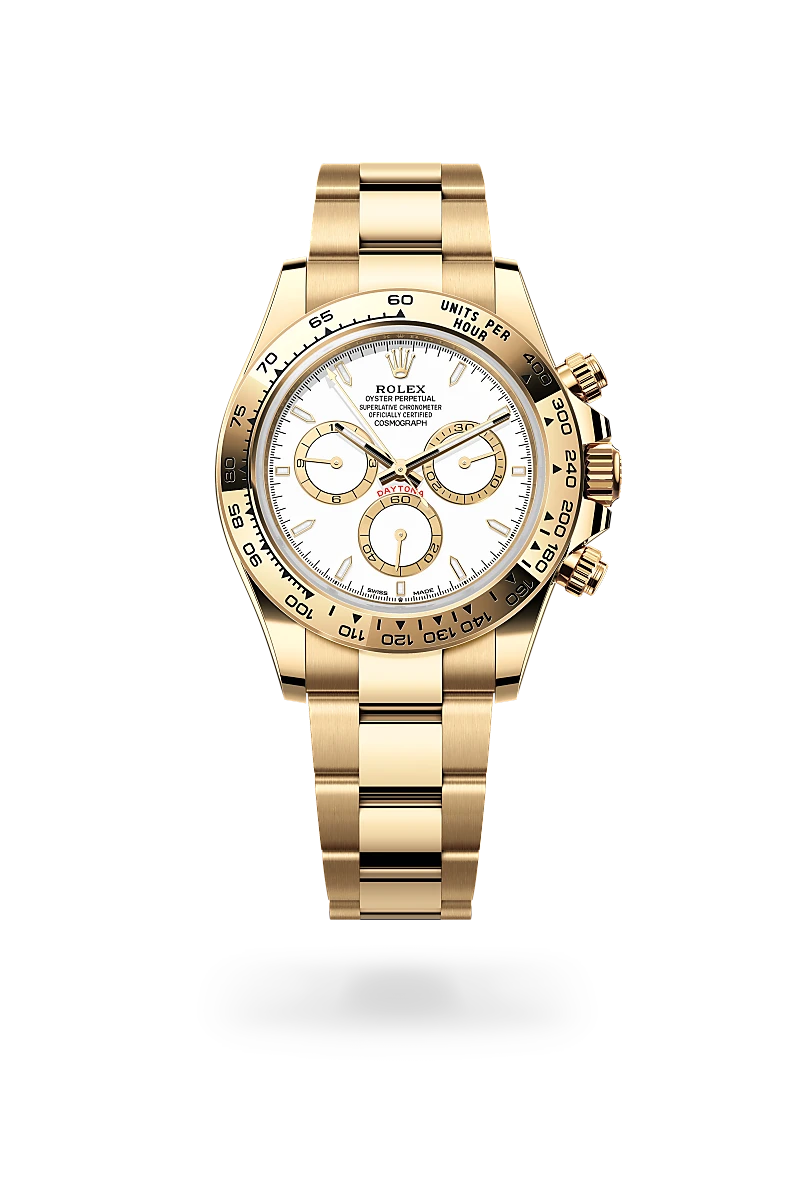 Rolex Cosmograph Daytona in yellow gold with a white dial, fixed bezel, and Oyster bracelet - AH Riise Rolex Cosmograph Daytona in yellow gold with a white dial, fixed bezel, and Oyster bracelet - AH Riise